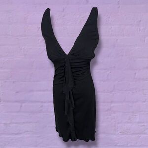 rampage black mini dress with ruffles draping in middle size: small
